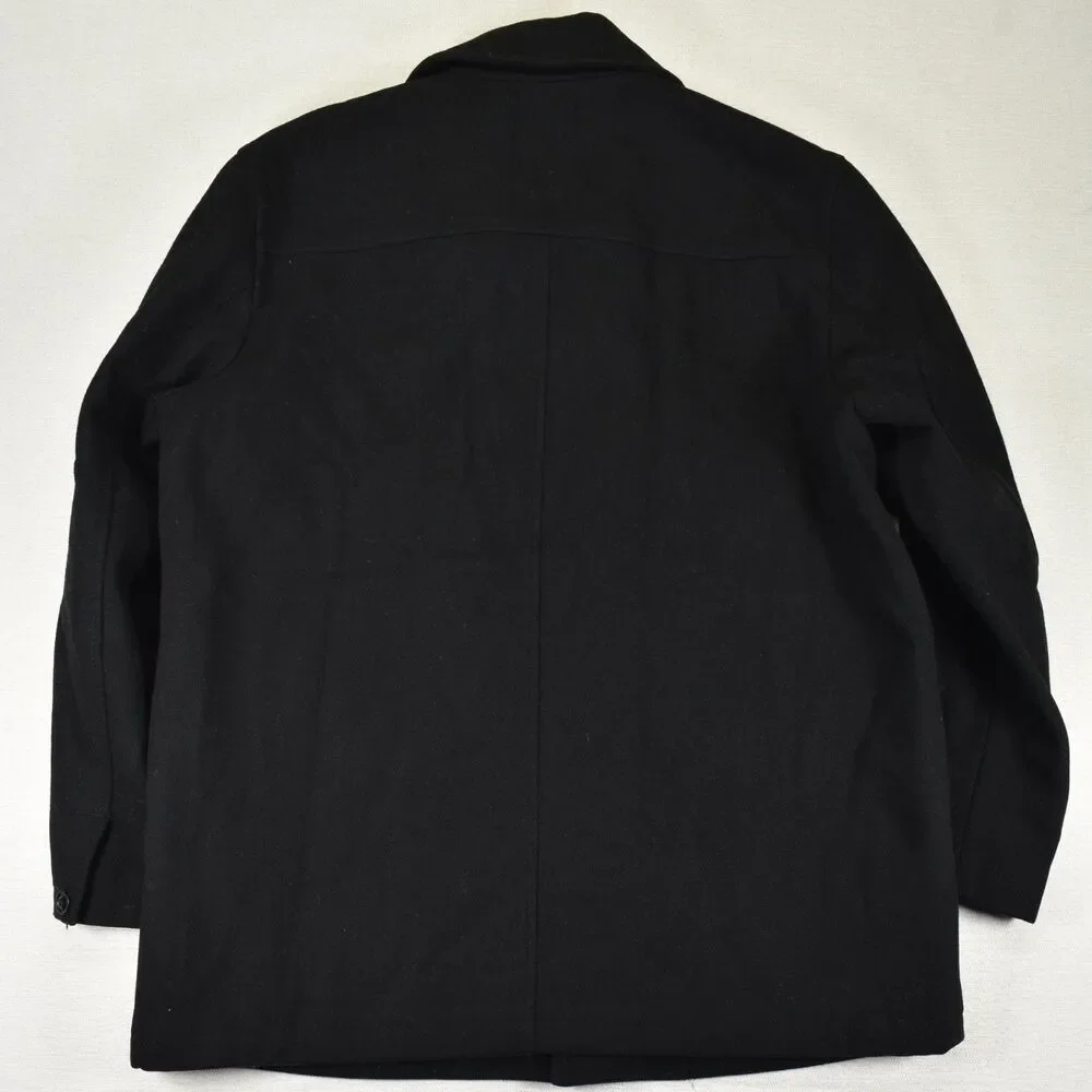 J.Crew University Jacket Mens XL Black Wool Blend Quilted Insulated Car Coat Vtg